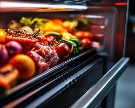 Portray an IoTenabled refrigerator that suggests recipes based on the ingredients it has and orders groceries when supplies are low