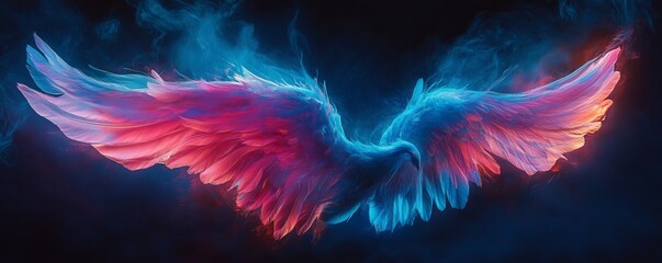 Colorful glowing wings on dark background