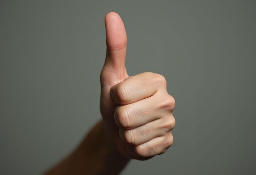 Thumbs-Up Gesture Against Gray Background
