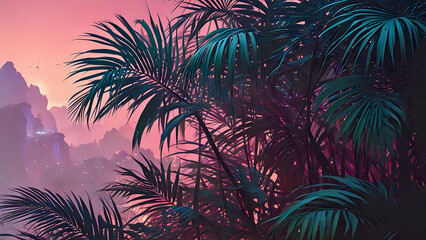 Naklejka premium palm trees at night