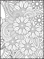 Adult coloring book. Black and white flower pattern for adult coloring book. Flower pattern in black and white for adult coloring book.