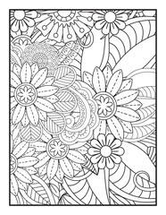 Beautiful drawing with patterns and small details.. Flower coloring, Hand drawn coloring page for kids and adults. Potted plant, roses. 