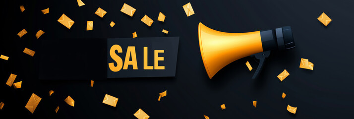 Exciting Black Friday sale announcement with confetti and a vibrant megaphone