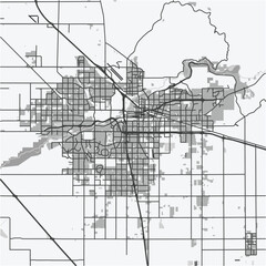 Fototapeta premium Map of Bakersfield in California in grayscale. Contains layered vector with roads water, parks, etc.