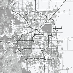 Fototapeta premium Map of Denver in Colorado in grayscale. Contains layered vector with roads water, parks, etc.