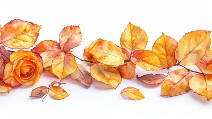 Fototapeta premium fallen yellow rose leaves, watercolor image, white background