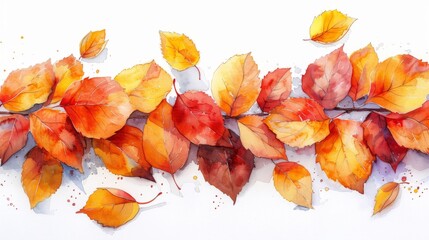 Fototapeta premium fallen yellow rose leaves, watercolor image, white background