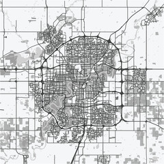 Fototapeta premium Map of Edmonton in Canada in grayscale. Contains layered vector with roads water, parks, etc.