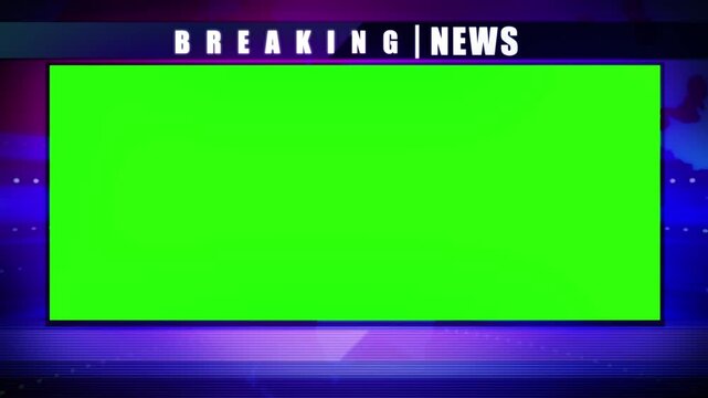 Live breaking news backdrop graphics panel, with green screen and copy space for titles. A 3D illustration background video loop, for representation of TV channel program on movies or series