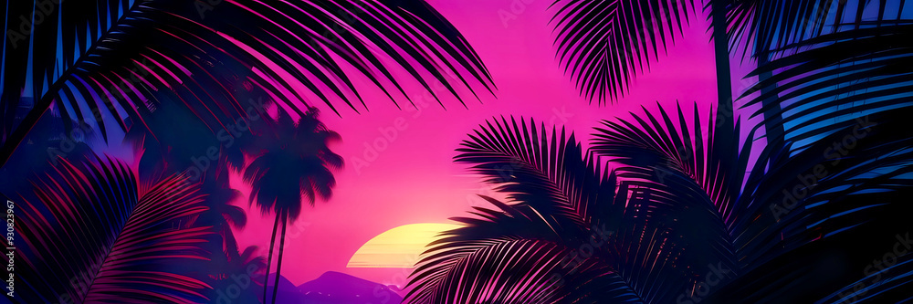 Wall mural palm trees at night