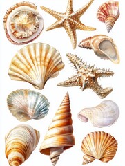 Collection of Seashells and Starfish