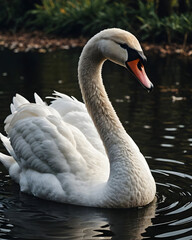 Close-up retrato cisne nadando en un lago