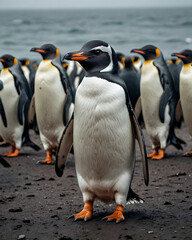 Fototapeta premium Retrato grupo de pingüinos junto al mar