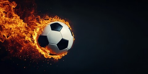 Fototapeta premium A vibrant soccer ball completely engulfed in bright flames, capturing the true essence of speed and energy in sports