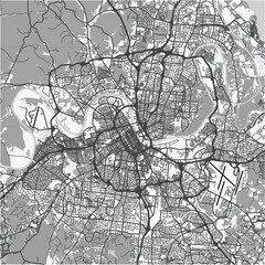 Naklejka premium Map of Nashville in Tennessee in grayscale. Contains layered vector with roads water, parks, etc.
