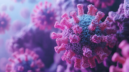 Macro coronavirus covid Coronavirus Mono Blue CoronaVirus Copy Space, Generative Ai