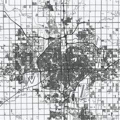 Map of Wichita in Kansas in grayscale. Contains layered vector with roads water, parks, etc.