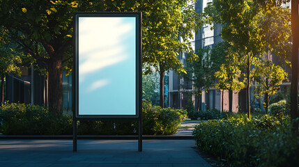 Vertical blank white billboard at bus stop on city street Blank city format banner pylon on the sidewalk mockup Blank Billboard on City Street at Night. Outdoor advertising, Generative AI