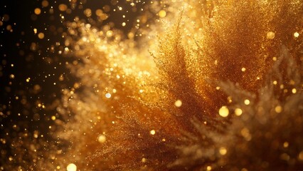 Naklejka premium An explosion of liquid gold glitter. A great background for New Year's holidays, Merry Christmas and New Year greetings.