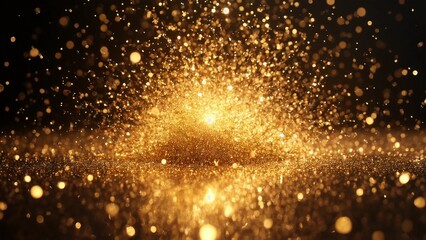 Obraz premium An explosion of liquid gold glitter. A great background for New Year's holidays, Merry Christmas and New Year greetings.