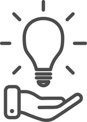 Concept of idea. Light bulb in hand. Editable stroke, pixel perfect