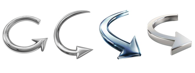 3D Curved Arrows Set on Transparent Background