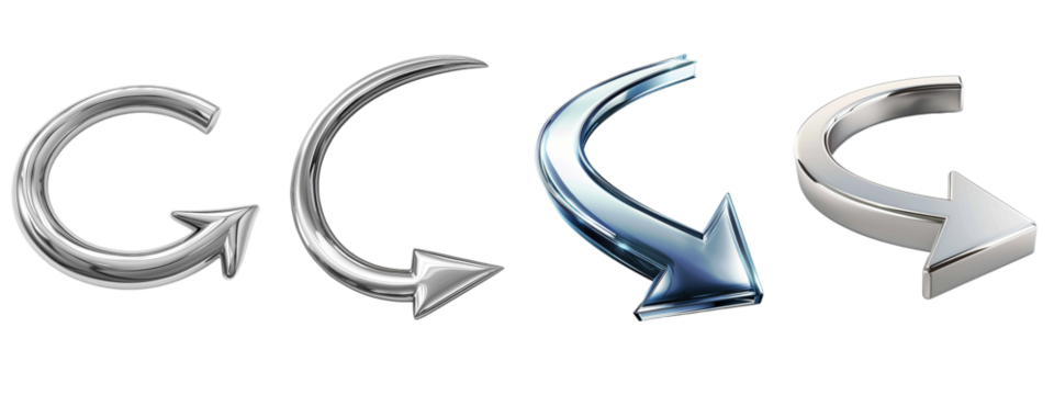 3D Curved Arrows Set on Transparent Background