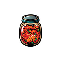 A detailed vector art illustration of a jar of kimchi, showing the kimchi inside the jar.