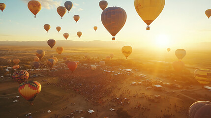 "Albuquerque International Balloon Fiesta: Aerial View of Hundreds of Hot Air Balloons in the Sky"