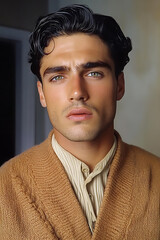 Fototapeta premium 1928 USA College Student: Handsome White Male with Slicked-Back Hair