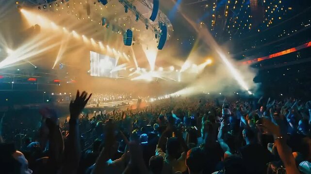 Concert arena crowd of people clapping hands