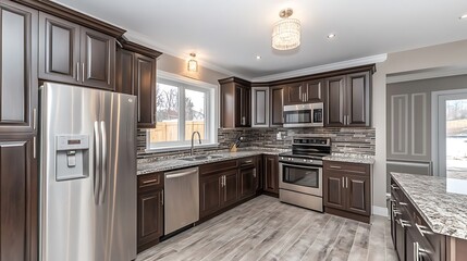 Modern Kitchen with Dark Wood Interiors and Stylish Design Elements