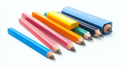 Fototapeta premium A collection of colorful stylized pencils arranged neatly on a clean white background.