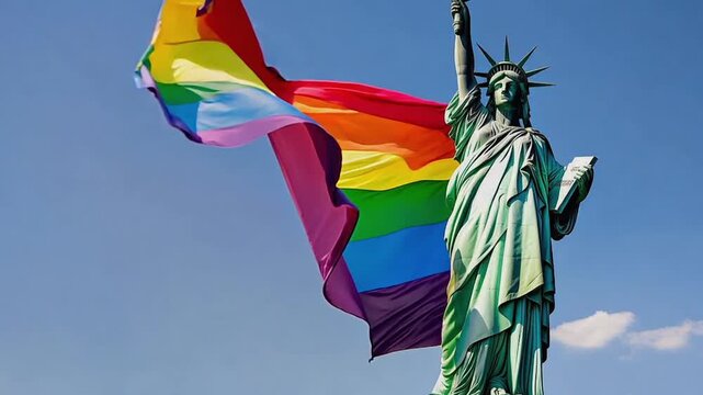 Statue of liberty and rainbow flag
