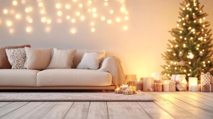 Boho Christmas, cozy living room with layered textures, 3D illustration