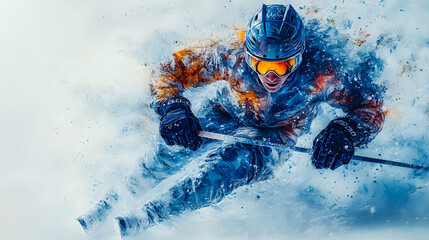 Silhouette of a hockey player with a hockey stick in his hand during action. Hockey. Olympic sports.