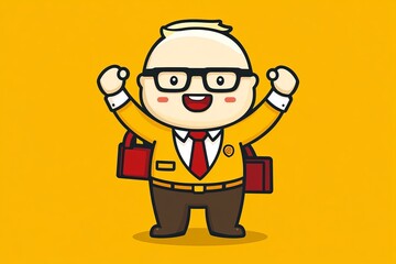 Cheerful Grandpa Cartoon Character with a Big Smile and Glasses Representing Wisdom Joy and the Warmth of Family Connections in a Cute and Playful Style