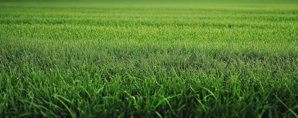 Fototapeta premium Expansive green grassy field in high-resolution, showcasing a wide shot of lush vegetation and natural landscape.