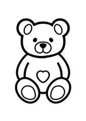 This charming sketch depicts a teddy bear with a heart on its belly, ideal for kids coloring books and crafts, radiating joy and warmth, making it perfect for art projects