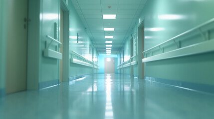 Fototapeta premium Empty Hospital Corridor with Soft Lighting - Healthcare Interior