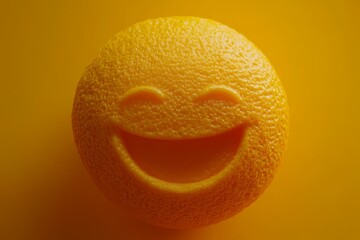 Smiling emoji face designed on an orange peel texture against a monochrome background