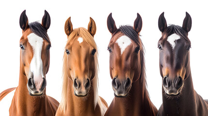 horse collection (portrait, standing), animal bundle isolated on a white background as transparent PNG