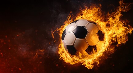 Fototapeta premium A dynamic soccer ball engulfed in vibrant flames, vividly representing the energy and passion for the game