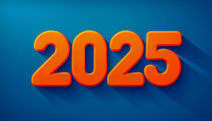 Happy New Year 2025 in orange on a blue background