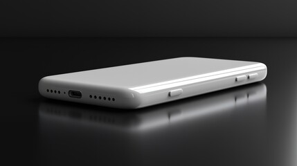 A sleek, modern smartphone lying on a reflective surface.