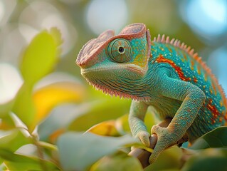 Fototapeta premium Chameleon isolated on summer background