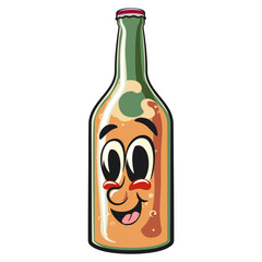 bottle beer cartoon character retro vector design, work of hand drawn
