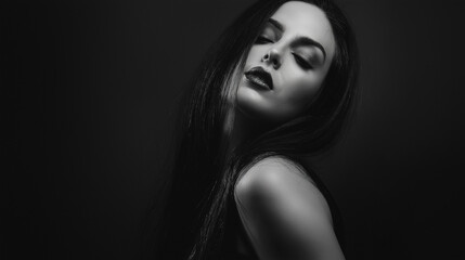 Naklejka premium Close-up portrait of a glamorous brunette woman with elegant makeup and long hair