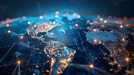 A digital representation of Earth highlighting connectivity and technology.