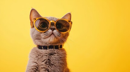 Cool Cat Wearing Sunglasses on Yellow Background